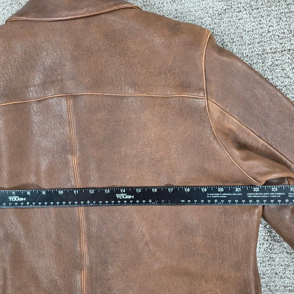 The Territory Ahead Mens Brown Distressed Leather Full Zip Bomber Jacket Large